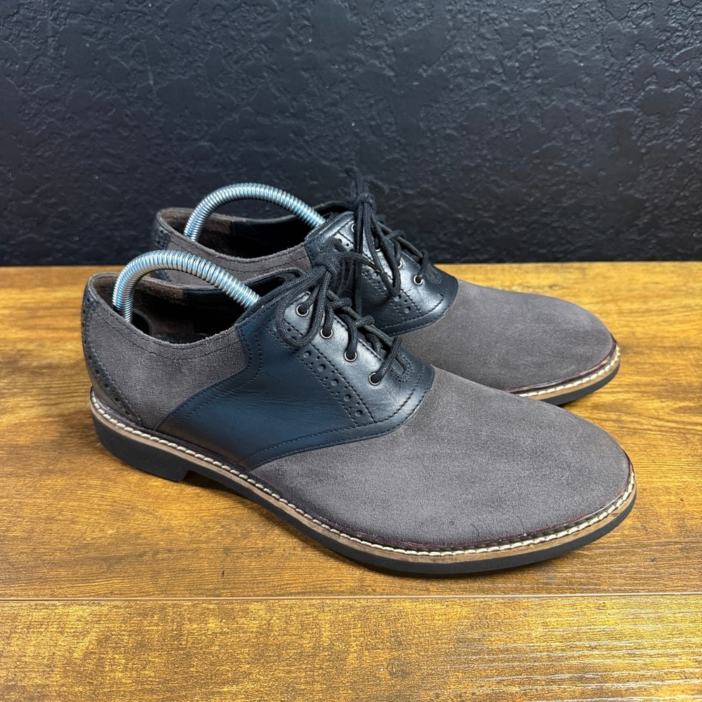 Cole Haan Cambridge Saddle C11874 Grey Suede Black Leather Oxford Mens 8.5 M